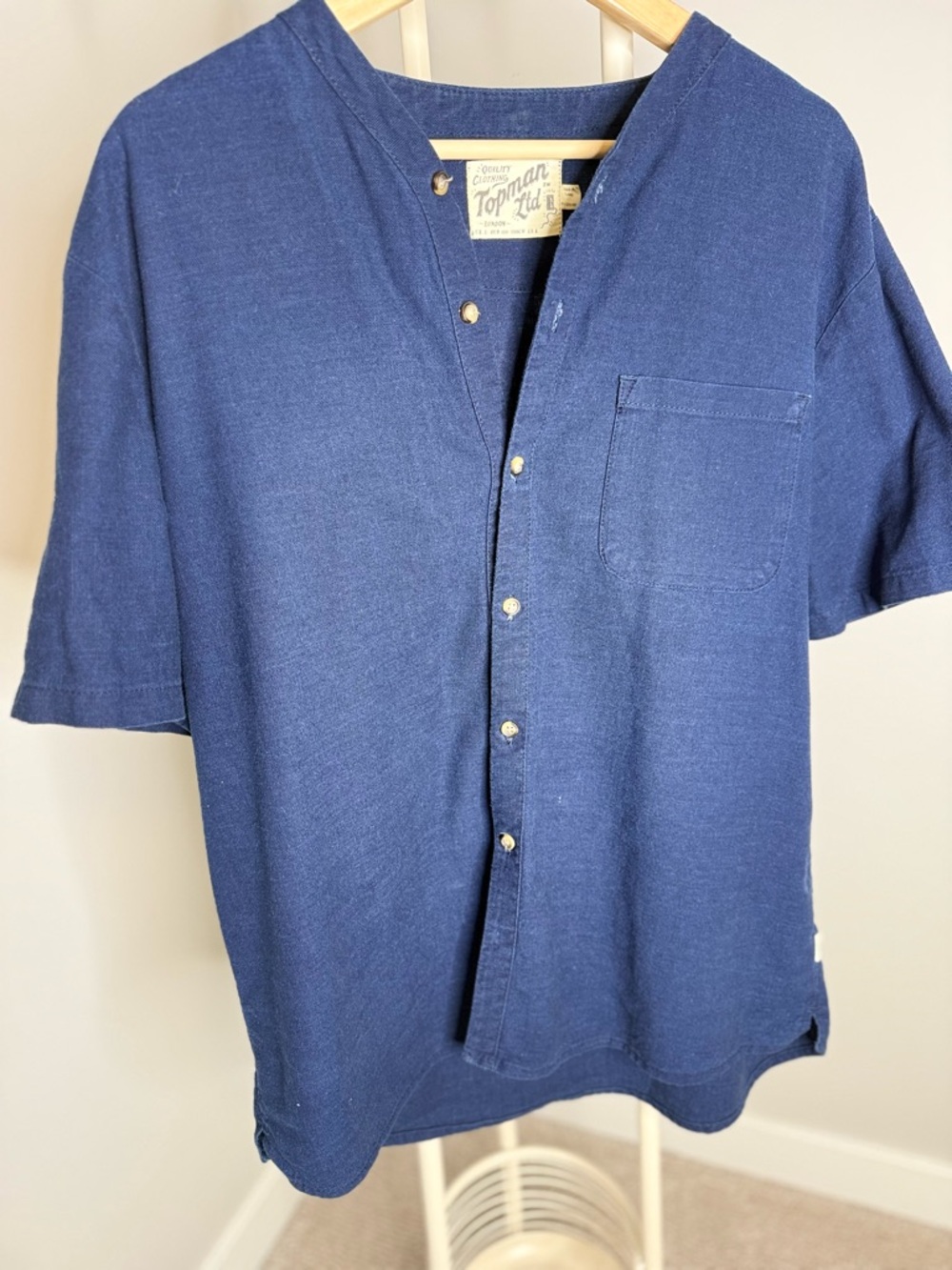 Topman Blue Short-Sleeve Button-Front Casual Shirt